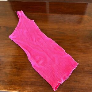 Urban Outfitters pink ribbed body con single strap mini dress, size XS